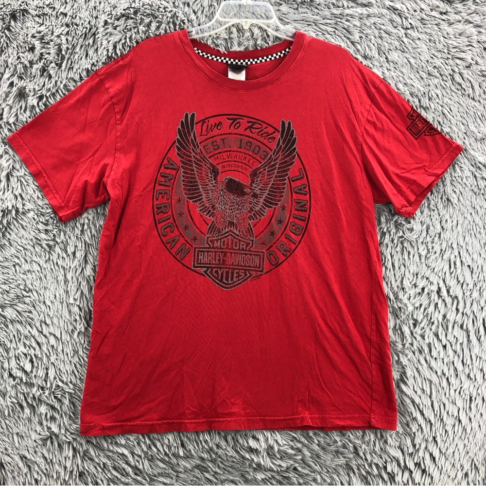 Harley Davidson Tshirt Mens Large Live To Ride Eagle Spellout Red Black Shirt
